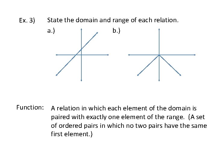 Ex. 3) State the domain and range of each relation. a. ) b. )