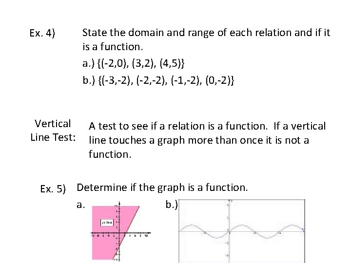 Ex. 4) Vertical Line Test: State the domain and range of each relation and