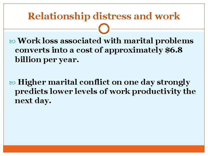 Relationship distress and work Work loss associated with marital problems converts into a cost