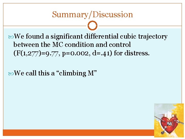Summary/Discussion We found a significant differential cubic trajectory between the MC condition and control