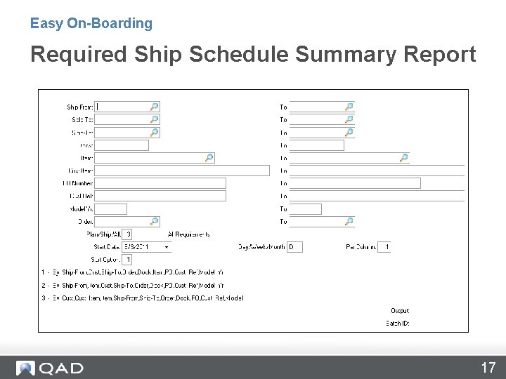 Easy On-Boarding Required Ship Schedule Summary Report 17 