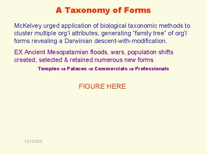 A Taxonomy of Forms Mc. Kelvey urged application of biological taxonomic methods to cluster