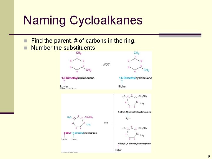 Naming Cycloalkanes n Find the parent. # of carbons in the ring. n Number