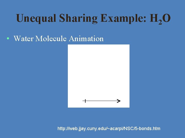 Unequal Sharing Example: H 2 O • Water Molecule Animation http: //web. jjay. cuny. Unequal Sharing Example: H 2 O • Water Molecule Animation http: //web. jjay. cuny.