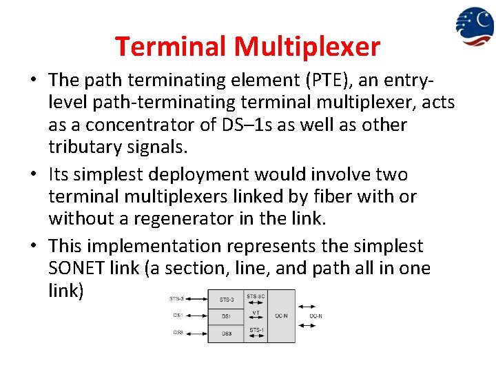 Terminal Multiplexer • The path terminating element (PTE), an entrylevel path-terminating terminal multiplexer, acts