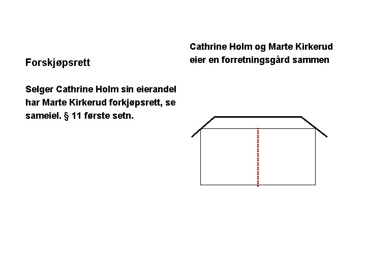 Forskjøpsrett Selger Cathrine Holm sin eierandel har Marte Kirkerud forkjøpsrett, se sameiel. § 11