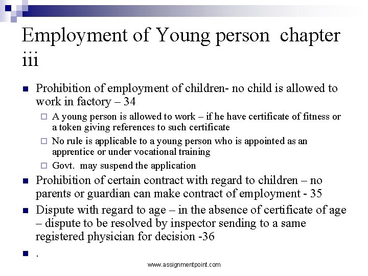 Employment of Young person chapter iii n Prohibition of employment of children- no child
