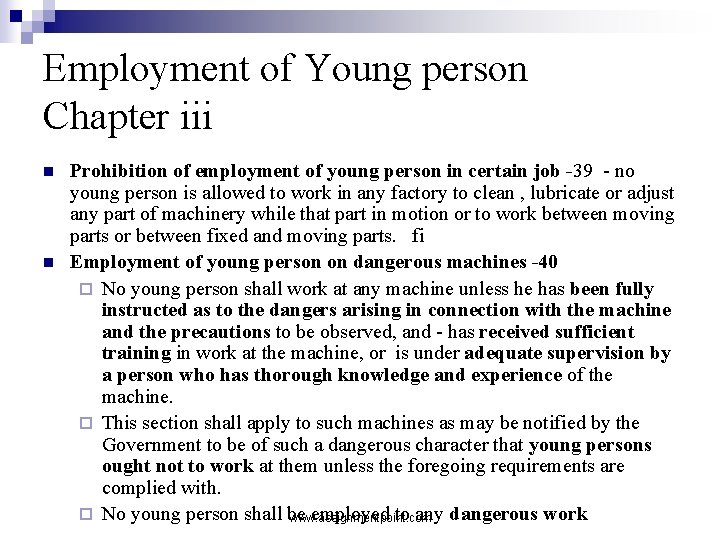 Employment of Young person Chapter iii n n Prohibition of employment of young person