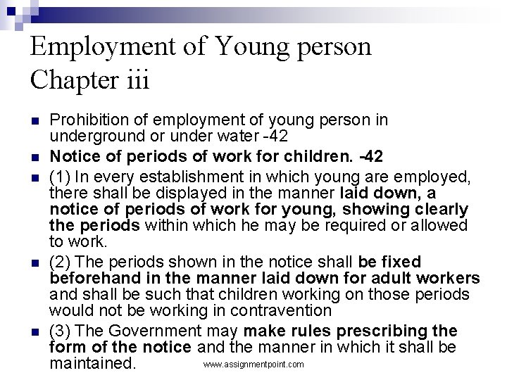 Employment of Young person Chapter iii n n n Prohibition of employment of young