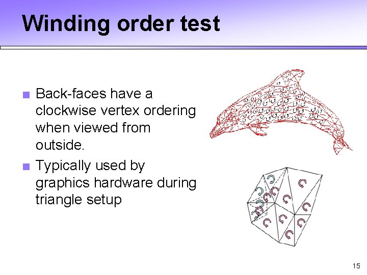Winding order test ■ Back-faces have a clockwise vertex ordering when viewed from outside. Winding order test ■ Back-faces have a clockwise vertex ordering when viewed from outside.