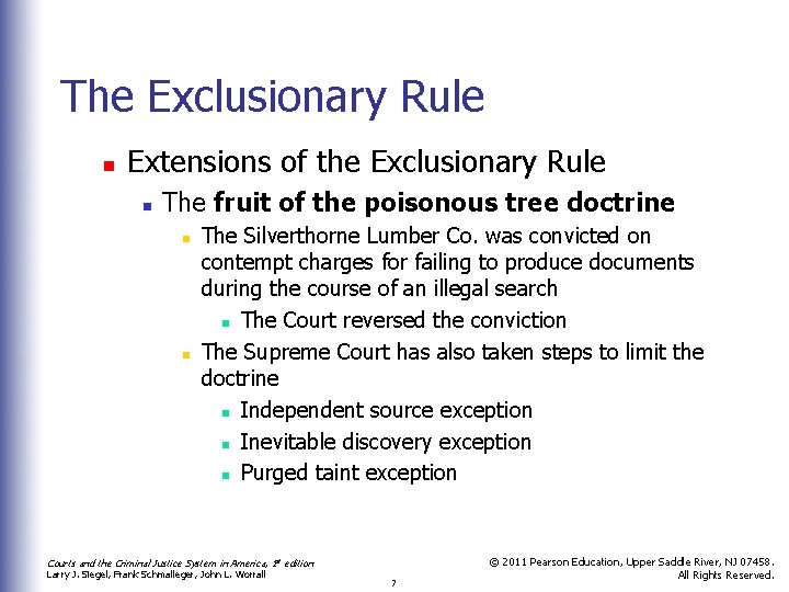 The Exclusionary Rule n Extensions of the Exclusionary Rule n The fruit of the