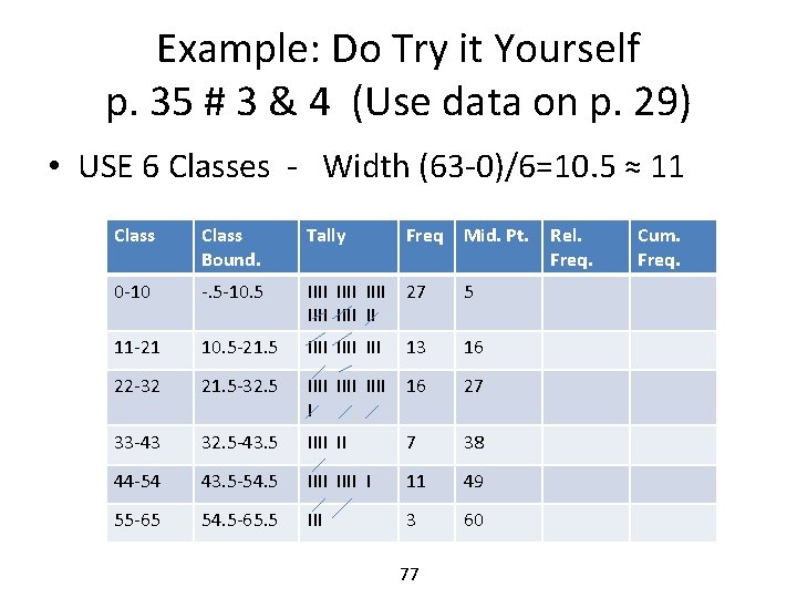 Example: Do Try it Yourself p. 35 # 3 & 4 (Use data on