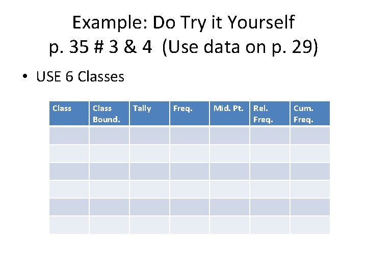 Example: Do Try it Yourself p. 35 # 3 & 4 (Use data on