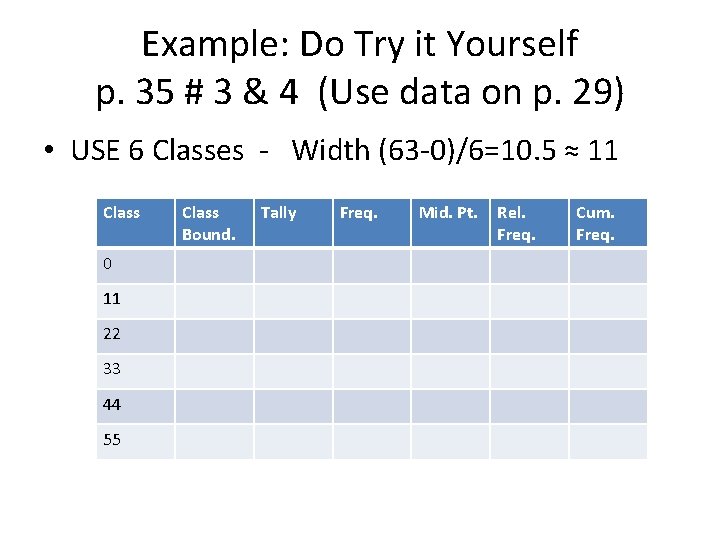 Example: Do Try it Yourself p. 35 # 3 & 4 (Use data on