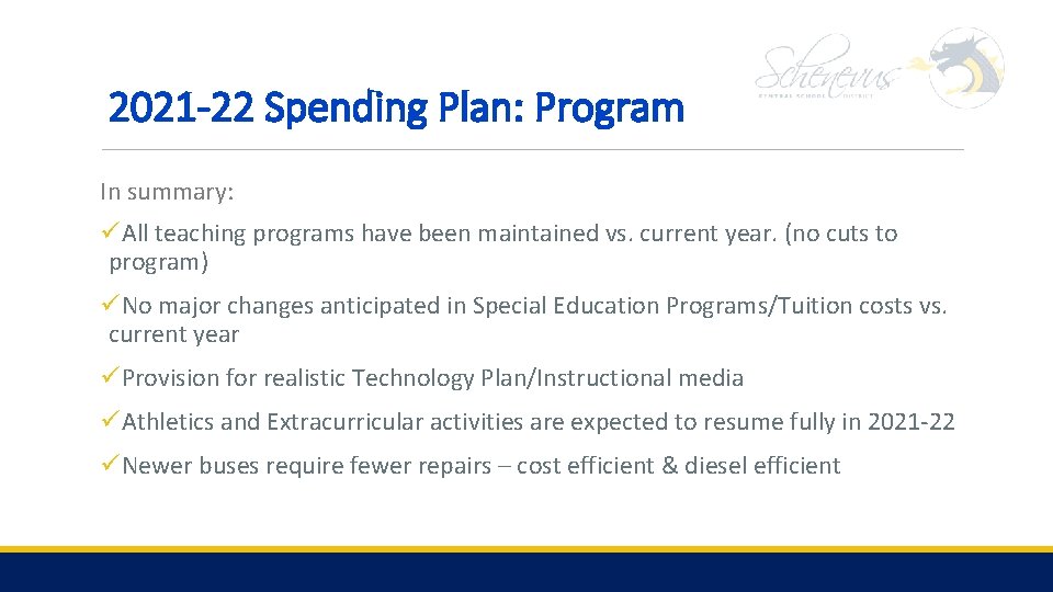 2021 -22 Spending Plan: Program In summary: üAll teaching programs have been maintained vs.