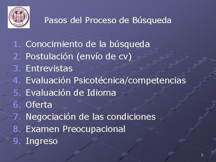 Pasos del Proceso de Búsqueda 1. 2. 3. 4. 5. 6. 7. 8. 9.