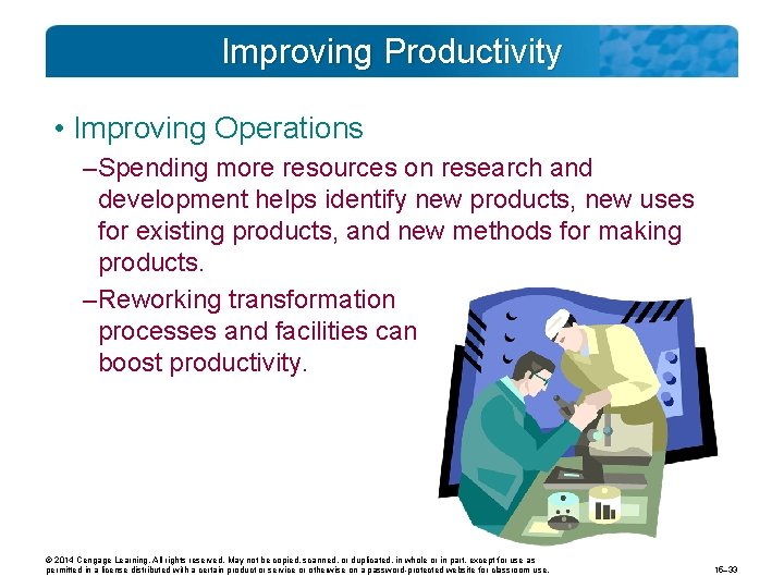 Improving Productivity • Improving Operations – Spending more resources on research and development helps