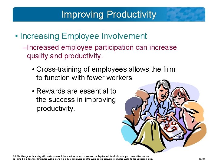 Improving Productivity • Increasing Employee Involvement – Increased employee participation can increase quality and