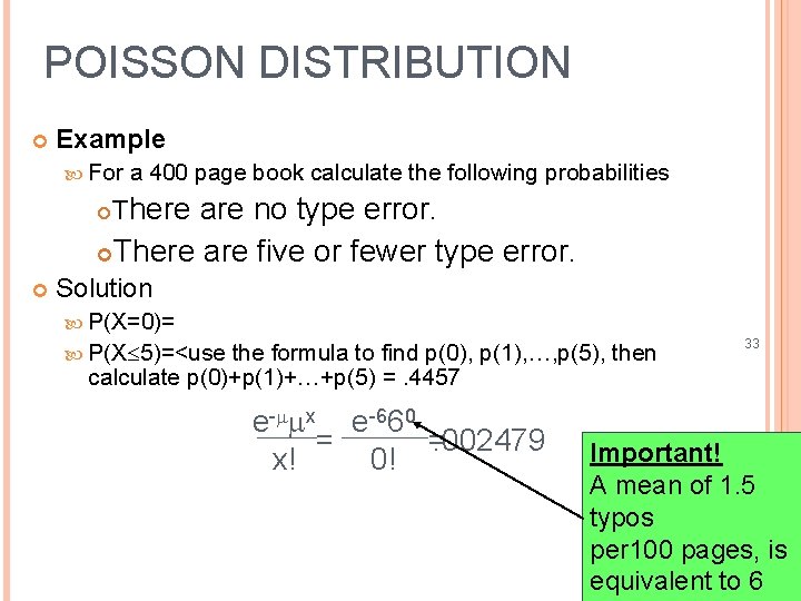 POISSON DISTRIBUTION Example For There are no type error. a 400 page book calculate
