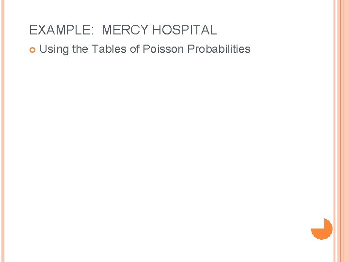 EXAMPLE: MERCY HOSPITAL Using the Tables of Poisson Probabilities 