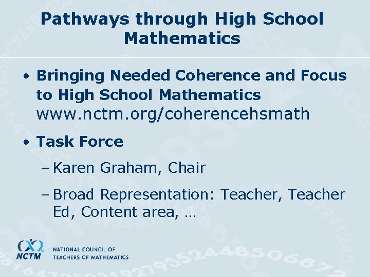 Pathways through High School Mathematics • Bringing Needed Coherence and Focus to High School