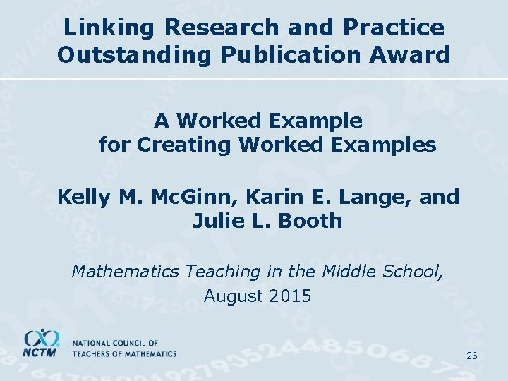 Linking Research and Practice Outstanding Publication Award A Worked Example for Creating Worked Examples