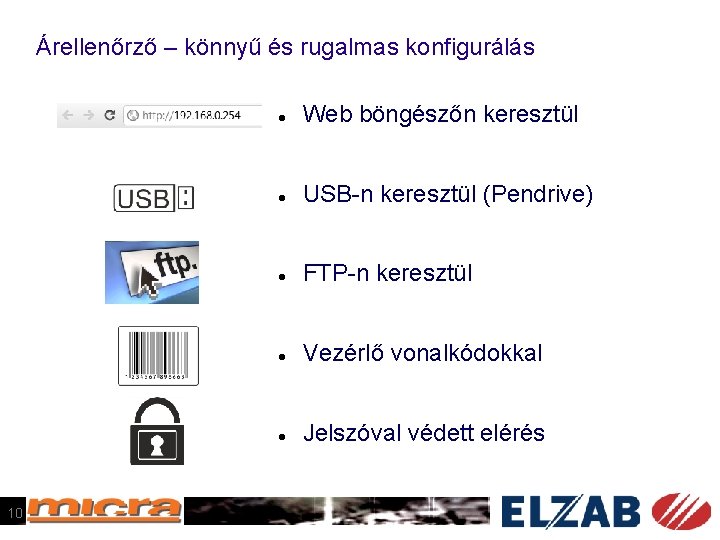 Árellenőrző – könnyű és rugalmas konfigurálás 10 Web böngészőn keresztül USB-n keresztül (Pendrive) FTP-n