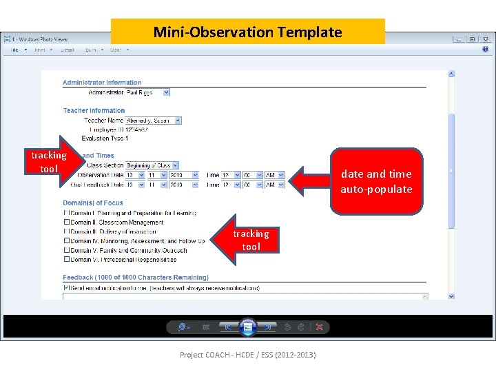 Mini-Observation Template tracking tool date and time auto-populate tracking tool Project COACH - HCDE