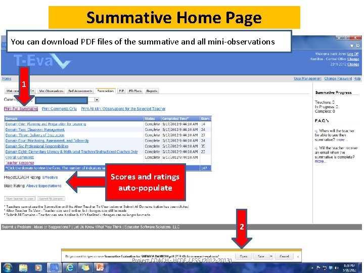 Summative Home Page You can download PDF files of the summative and all mini-observations