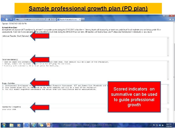 Sample professional growth plan (PD plan) Scored indicators on summative can be used to
