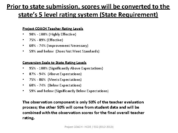 Prior to state submission, scores will be converted to the state’s 5 level rating