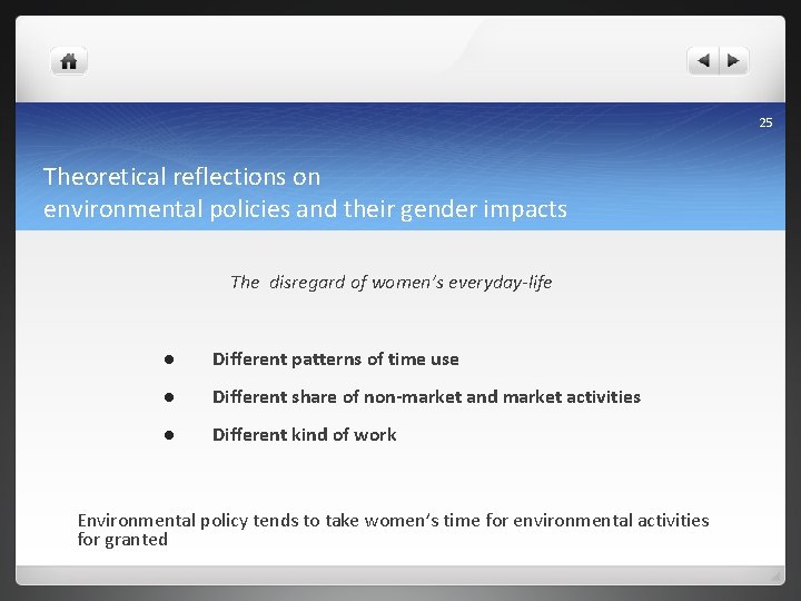 25 Theoretical reflections on environmental policies and their gender impacts The disregard of women’s