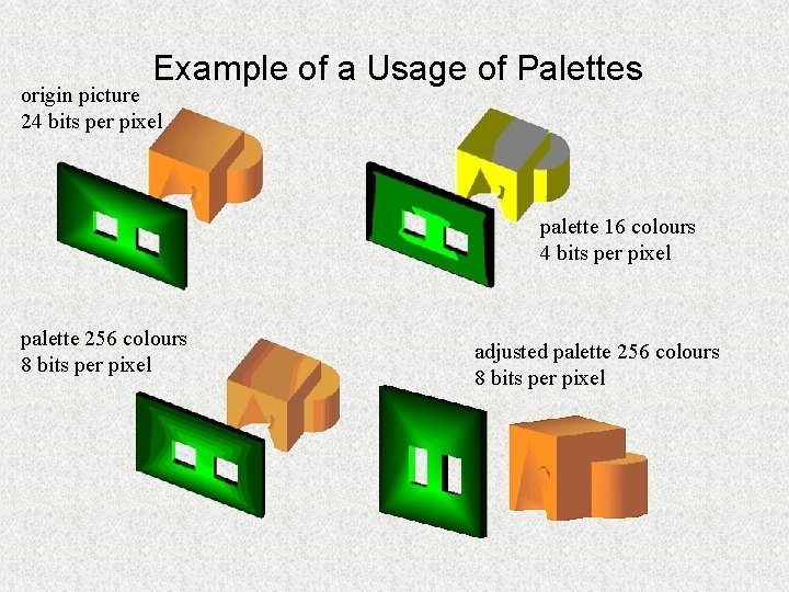 Example of a Usage of Palettes origin picture 24 bits per pixel palette 16