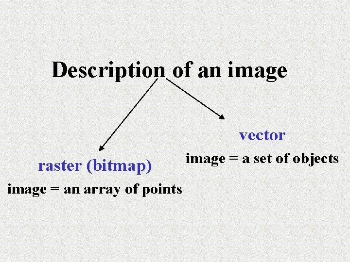Description of an image vector raster (bitmap) image = an array of points image