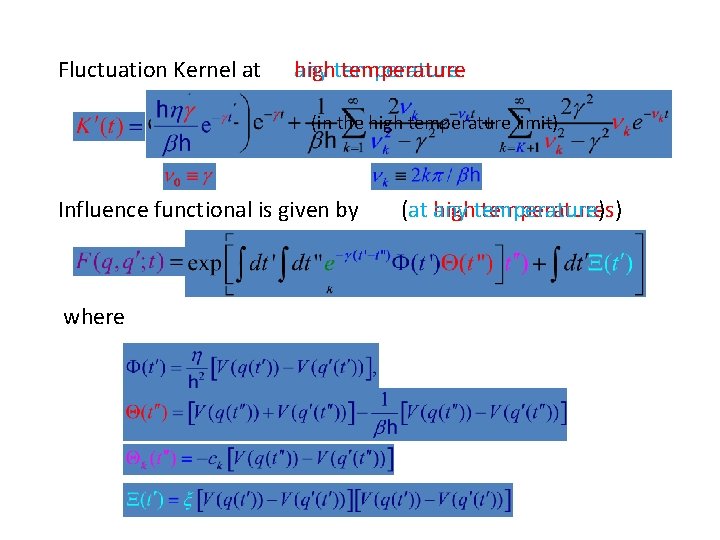 Fluctuation Kernel at any temperature high temperature (in the high temperature limit) Influence functional