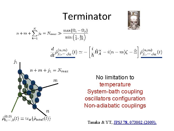 Terminator No limitation to temperature System-bath coupling oscillators configuration Non-adiabatic couplings Tanaka & YT,
