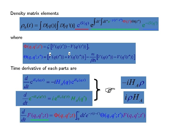 Density matrix elements where Time derivative of each parts are 