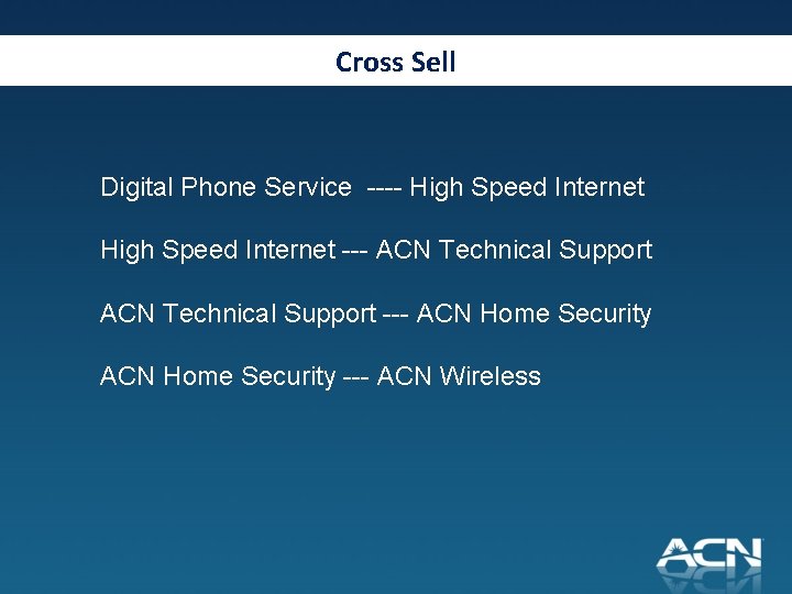 Cross Sell Digital Phone Service ---- High Speed Internet --- ACN Technical Support ---