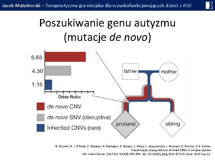 Jacek Matulewski – Terapeutyczna gra miejska dla wysokofunkcjonujących dzieci z ASD Poszukiwanie genu autyzmu