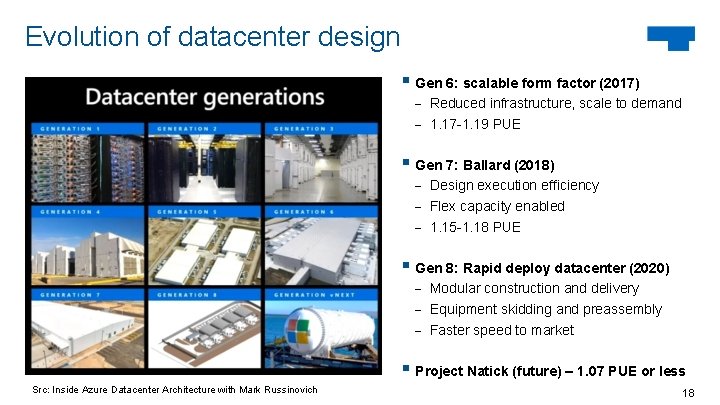 Evolution of datacenter design § Gen 6: scalable form factor (2017) - Reduced infrastructure,