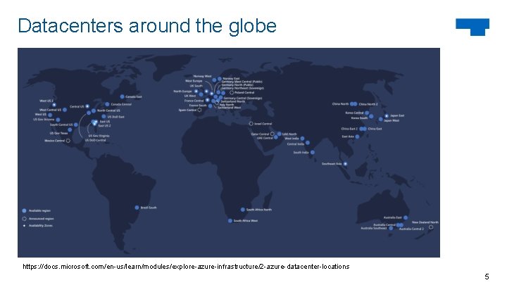 Datacenters around the globe https: //docs. microsoft. com/en-us/learn/modules/explore-azure-infrastructure/2 -azure-datacenter-locations 5 