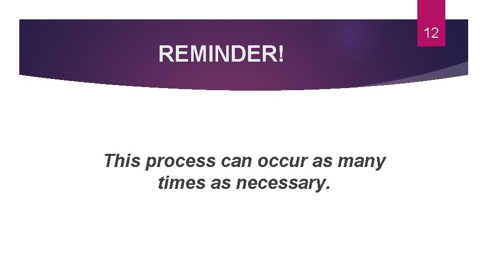 12 REMINDER! This process can occur as many times as necessary. 