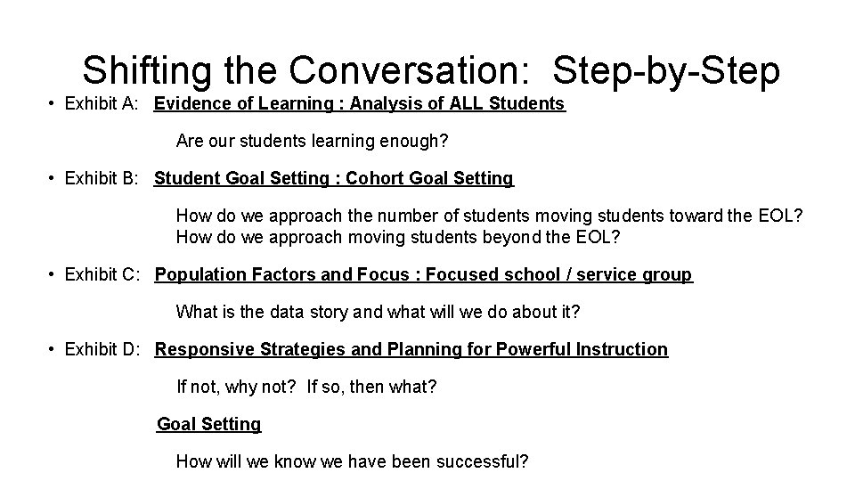 Shifting the Conversation: Step-by-Step • Exhibit A: Evidence of Learning : Analysis of ALL