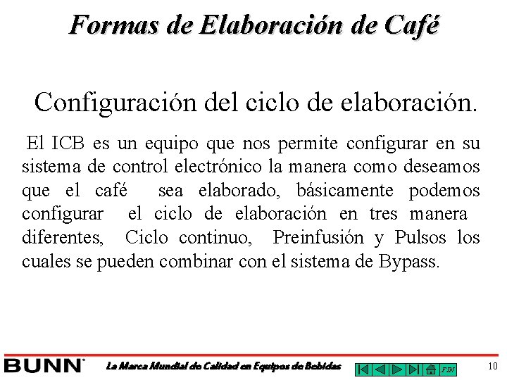 Formas de Elaboración de Café Configuración del ciclo de elaboración. El ICB es un