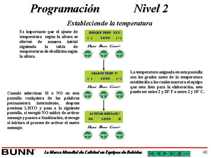 Programación Nivel 2 Estableciendo la temperatura Es importante que el ajuste de temperatura según