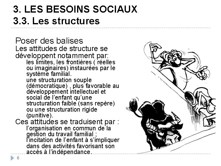 3. LES BESOINS SOCIAUX 3. 3. Les structures Poser des balises Les attitudes de