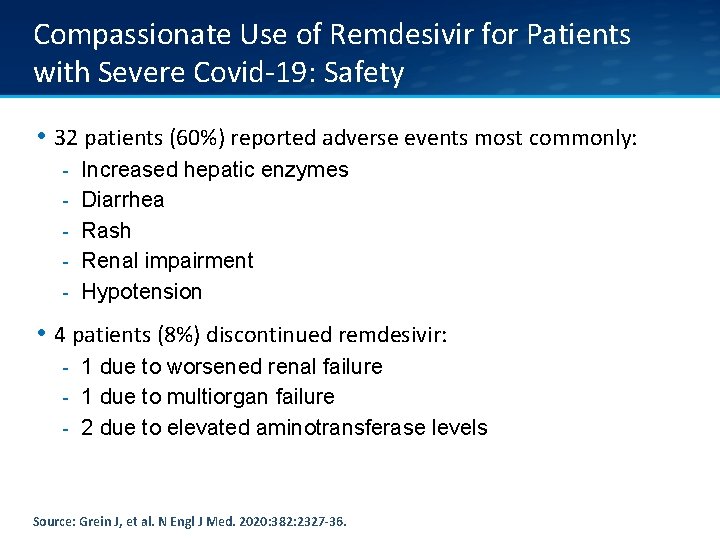 Compassionate Use of Remdesivir for Patients with Severe Covid-19: Safety • 32 patients (60%)