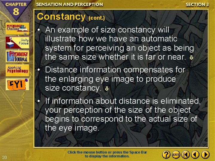 Constancy (cont. ) • An example of size constancy will illustrate how we have