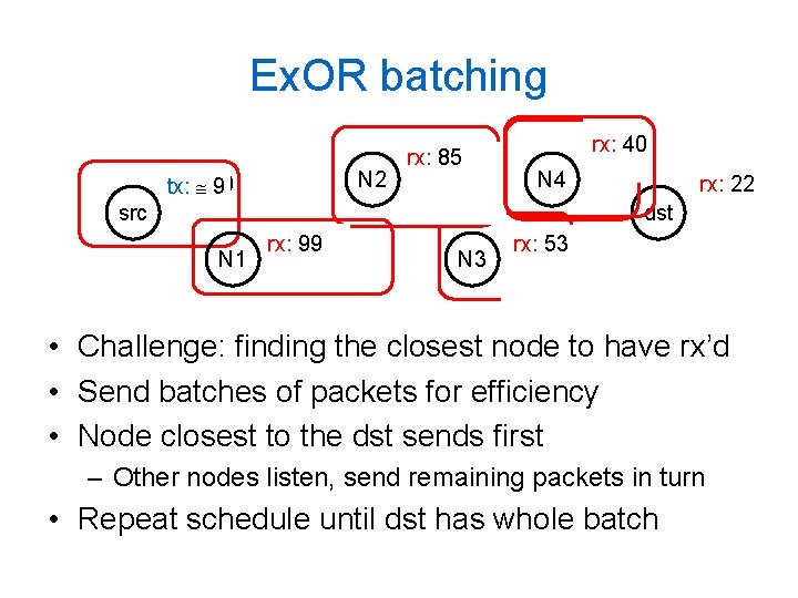 Ex. OR batching tx: 100 9 src rx: 99 88 N 1 tx: 8