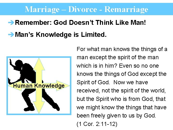 Marriage – Divorce - Remarriage èRemember: God Doesn’t Think Like Man! èMan’s Knowledge is